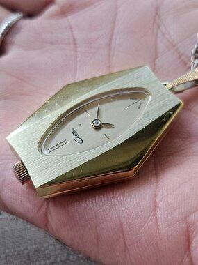 Vintage Chateau Pocket Watch Swiss Made Gold Tone Hand Winding Necklace Watch